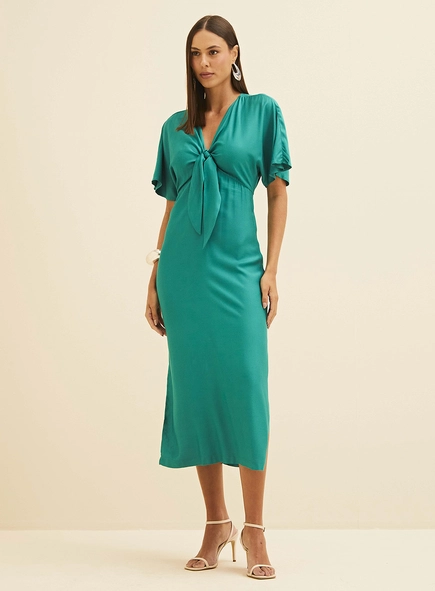 Vestido Midi Reto Com Amarração