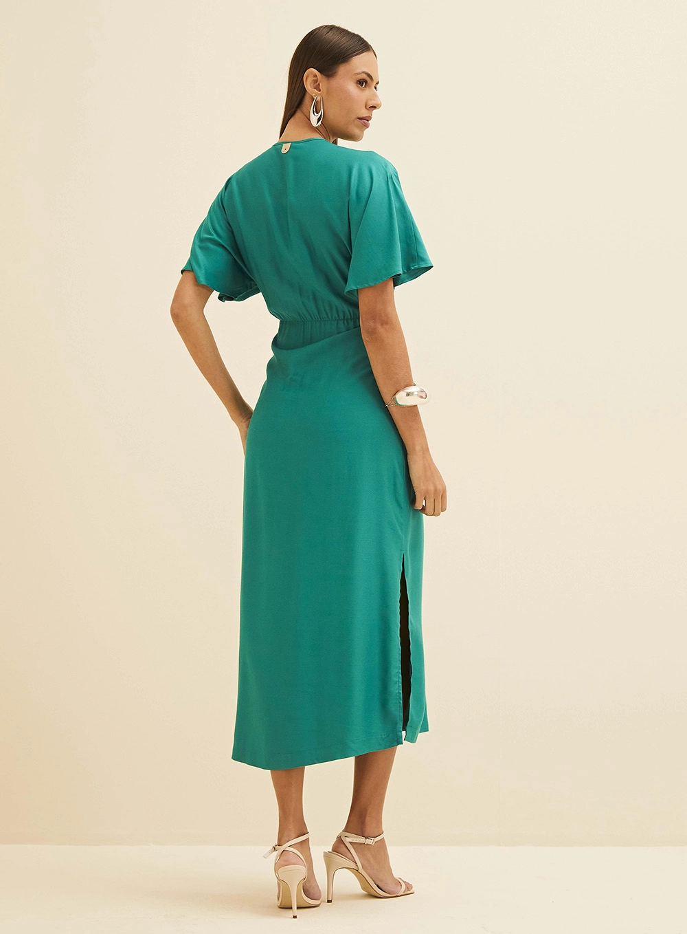 Vestido Midi Reto Com Amarração Verde 4