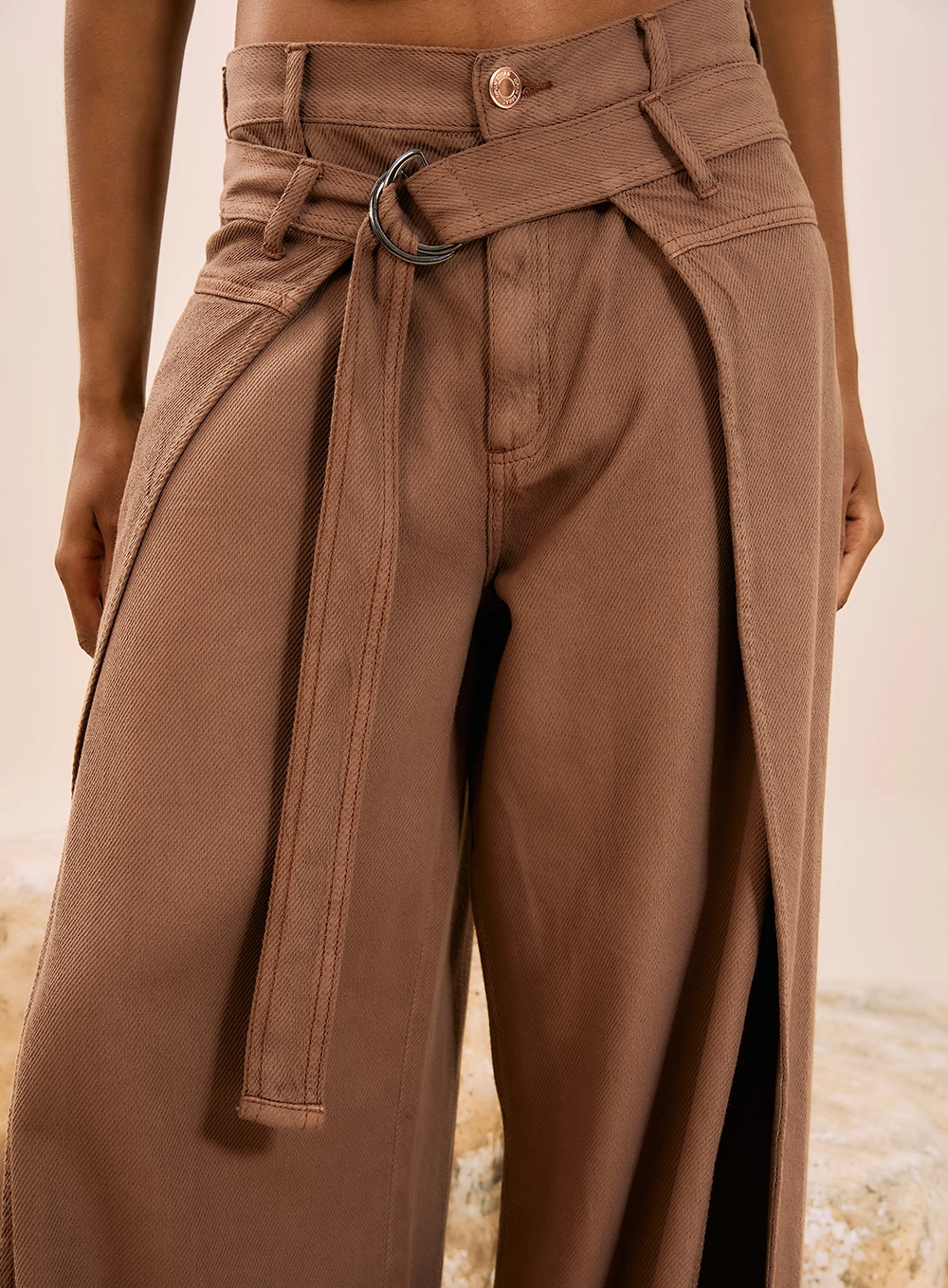 Calça Sarja Wide Leg Sarja Com Cinto Marrom 2