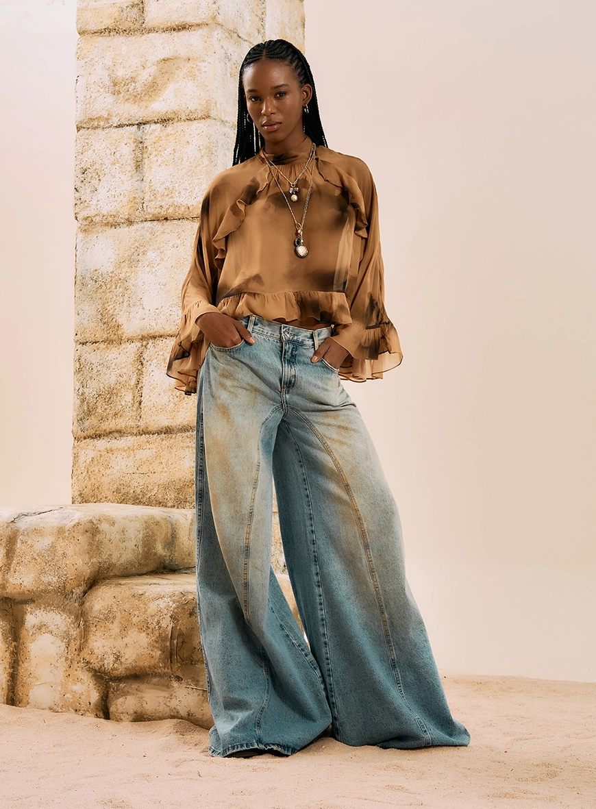 Calça Jeans Pantalona Vintage Wash Azul 1