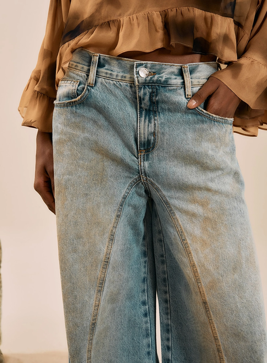 Calça Jeans Pantalona Vintage Wash Azul 3