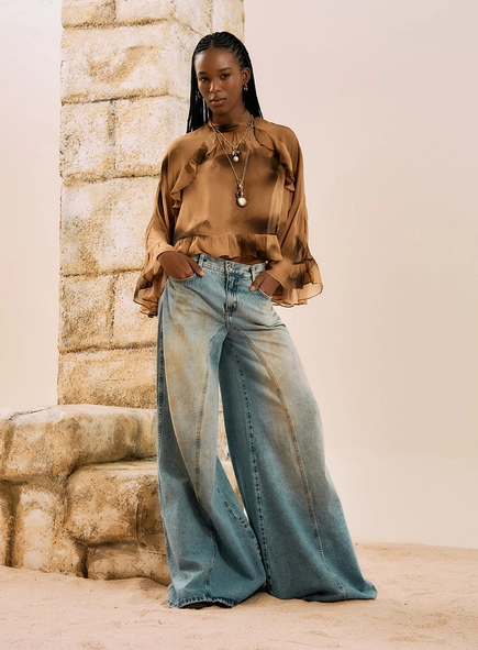 Calça Jeans Pantalona Vintage Wash