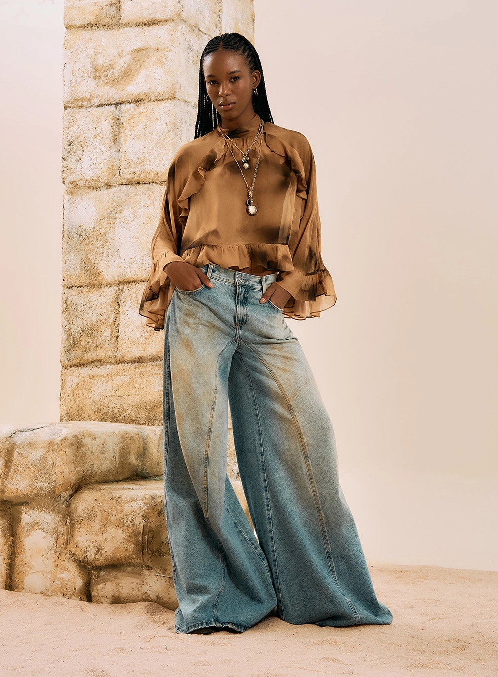 Calça Jeans Pantalona Vintage Wash Azul 1