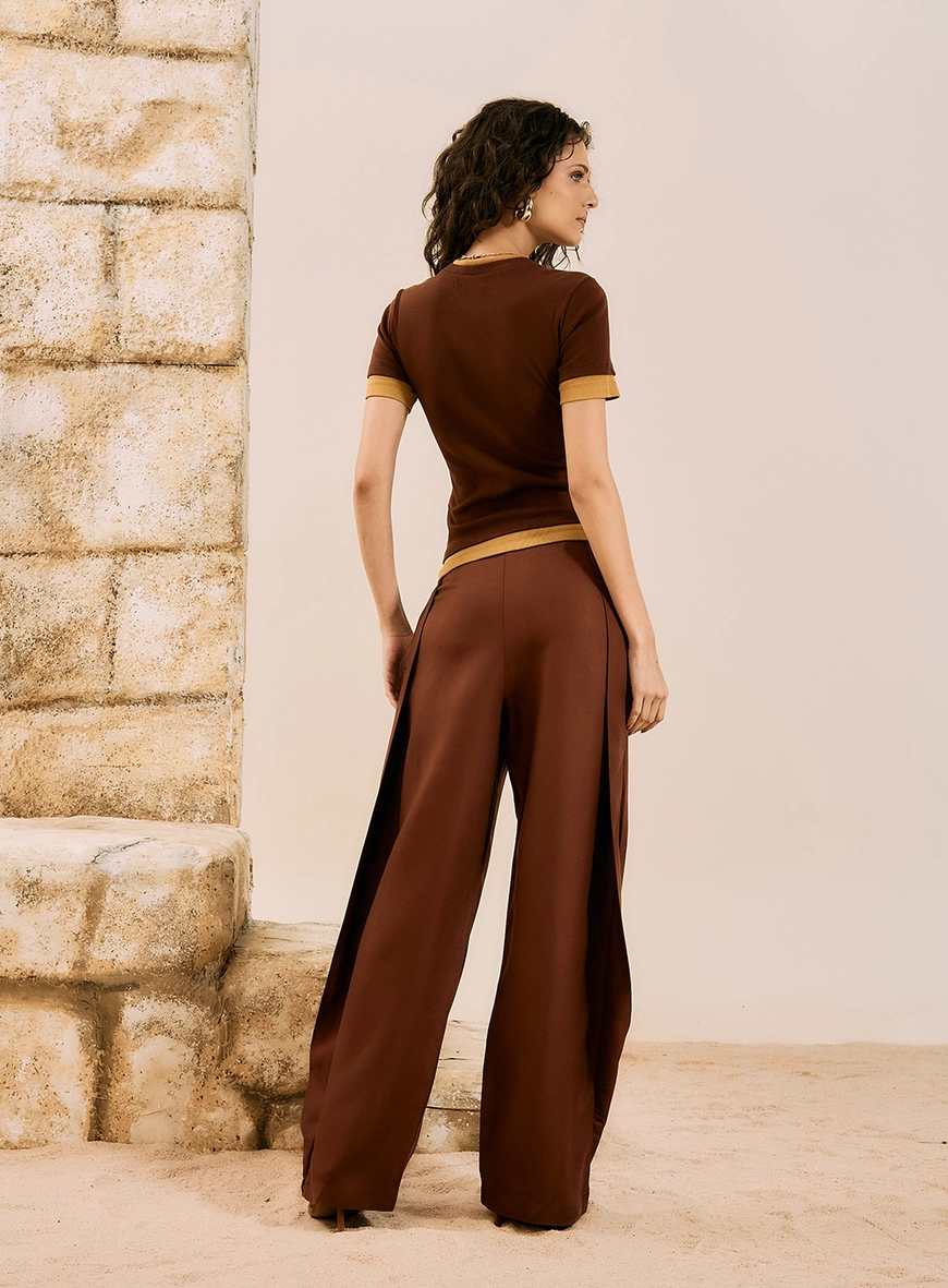 Calça Pantalona Alfaiataria Marrom 2