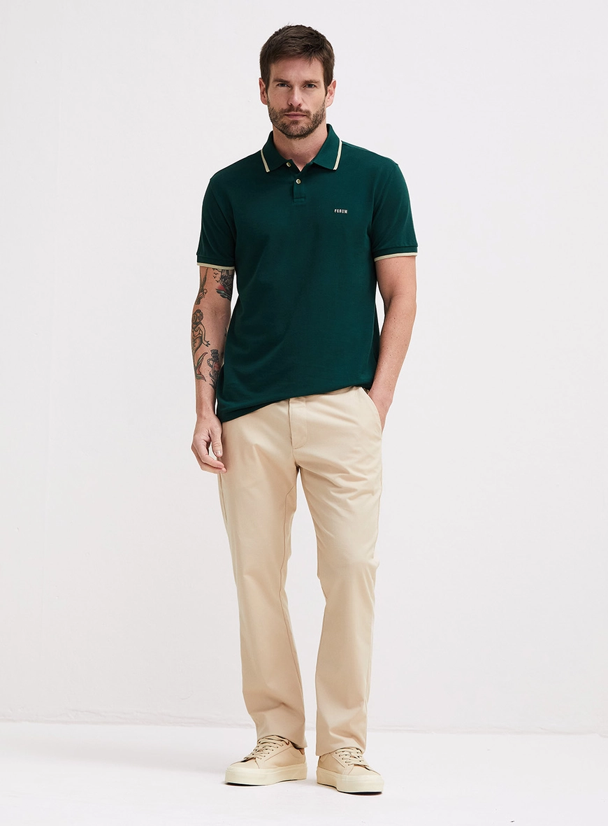 Polo Masculina Muscle Com Detalhes Verde