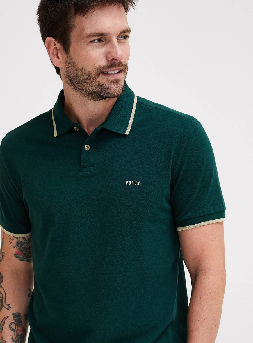 Polo Masculina Muscle Com Detalhes Verde