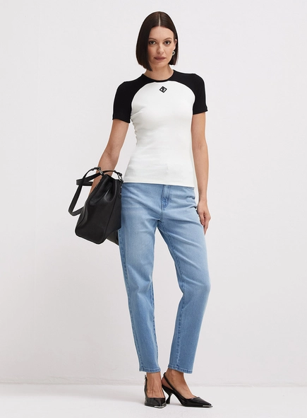 Camiseta Feminina Justa Canelada Bicolor