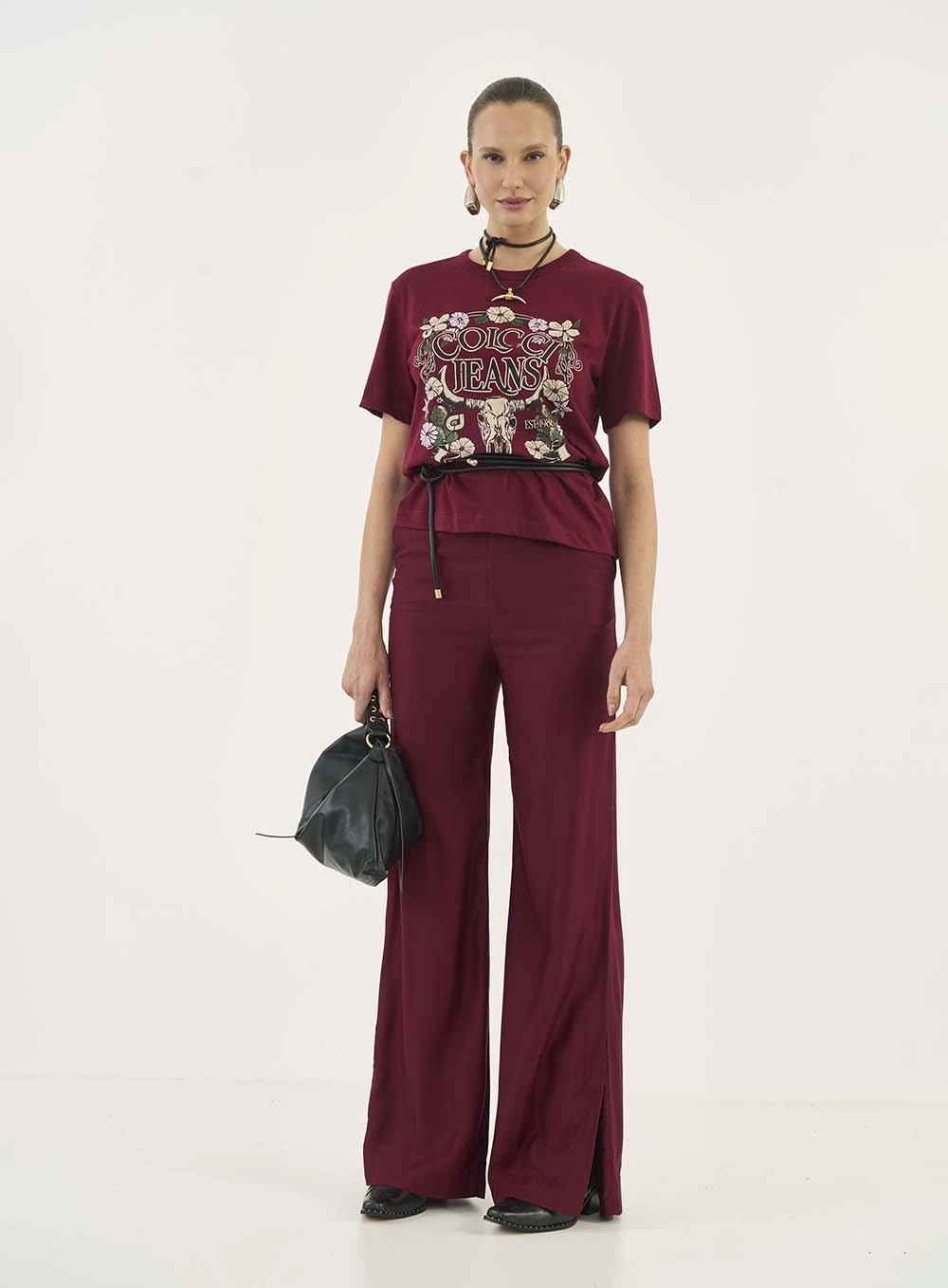 Camiseta Estampada Boyfriend Bordô