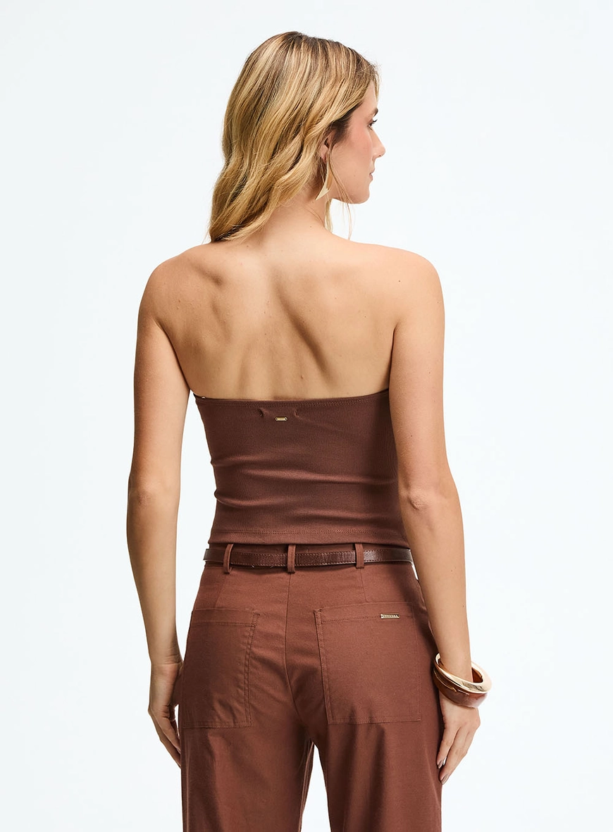 Blusa Evasê  Tomara Que Caia Estruturado Marrom 4