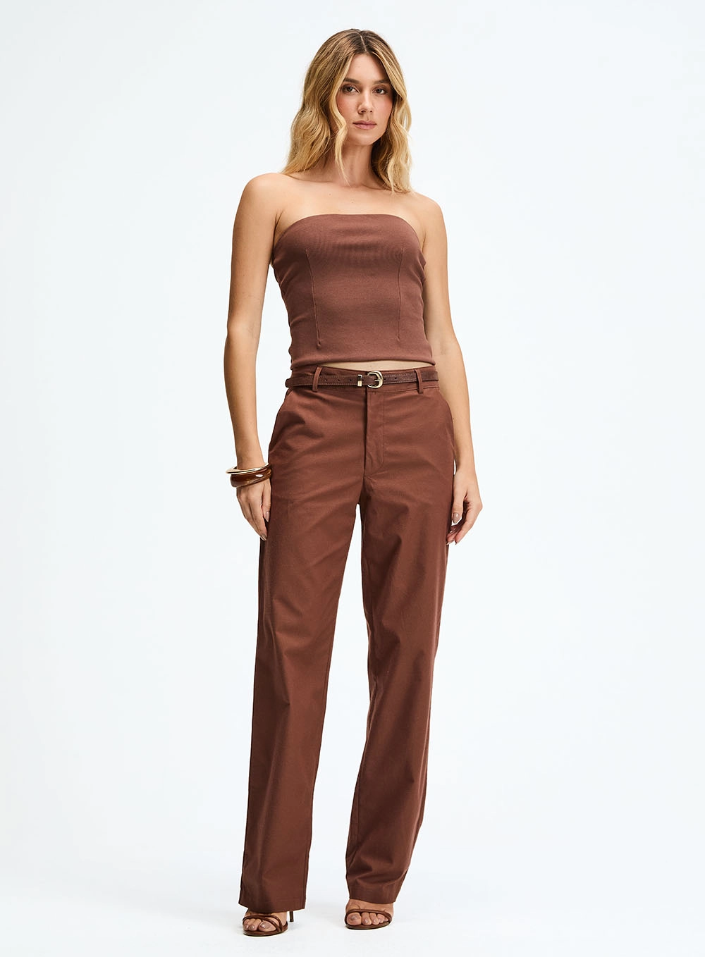 Blusa Evasê  Tomara Que Caia Estruturado Marrom 1