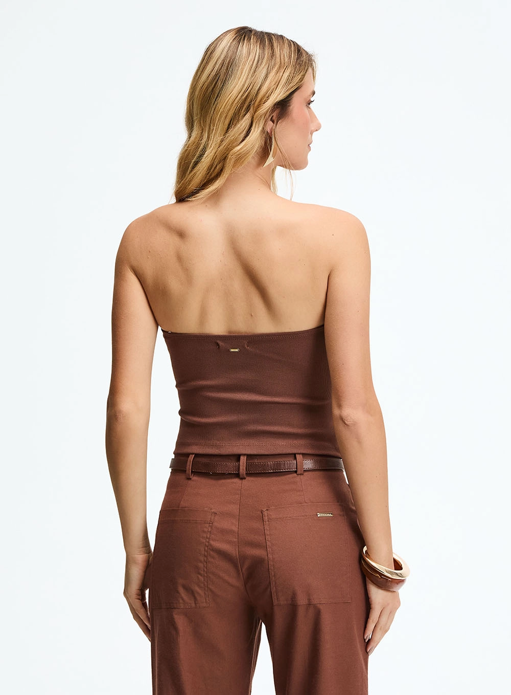 Blusa Evasê  Tomara Que Caia Estruturado Marrom 4