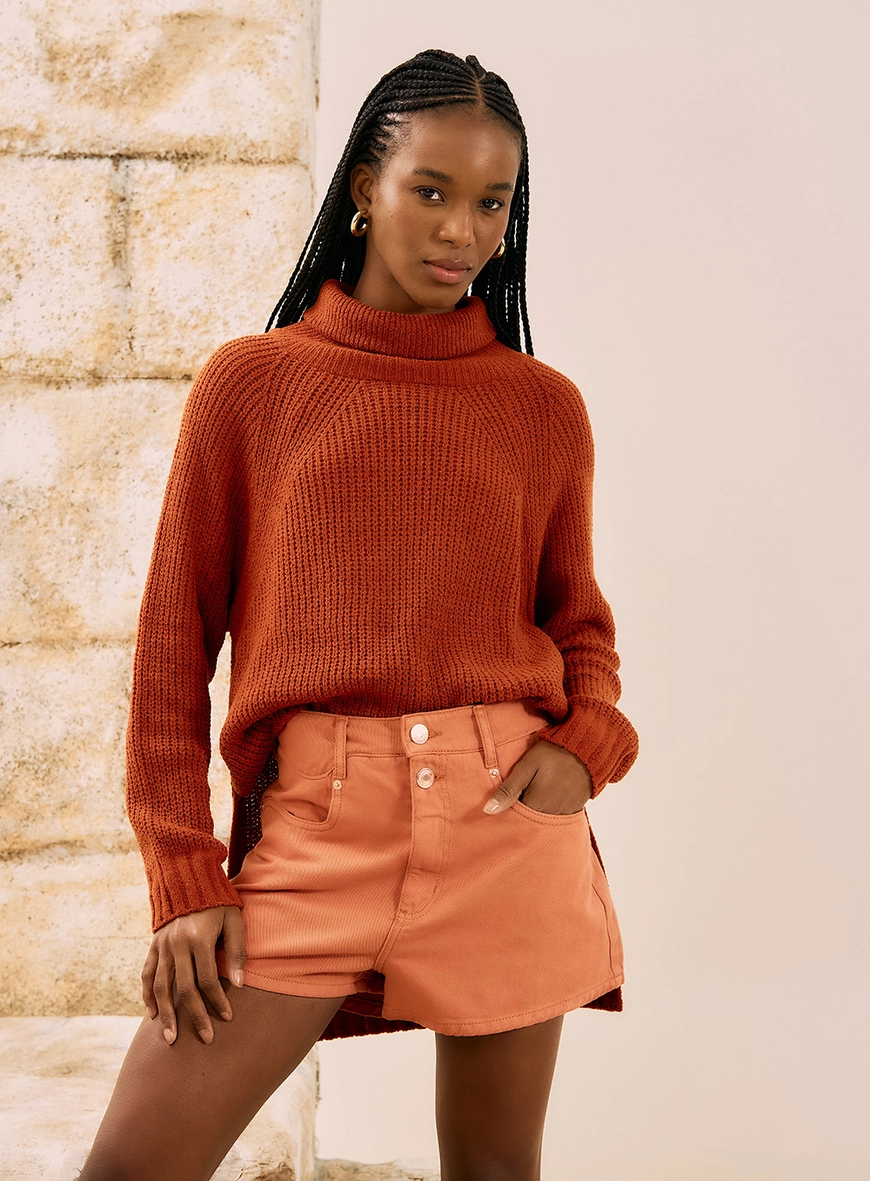 Short Jeans Cintura Alta Laranja 1