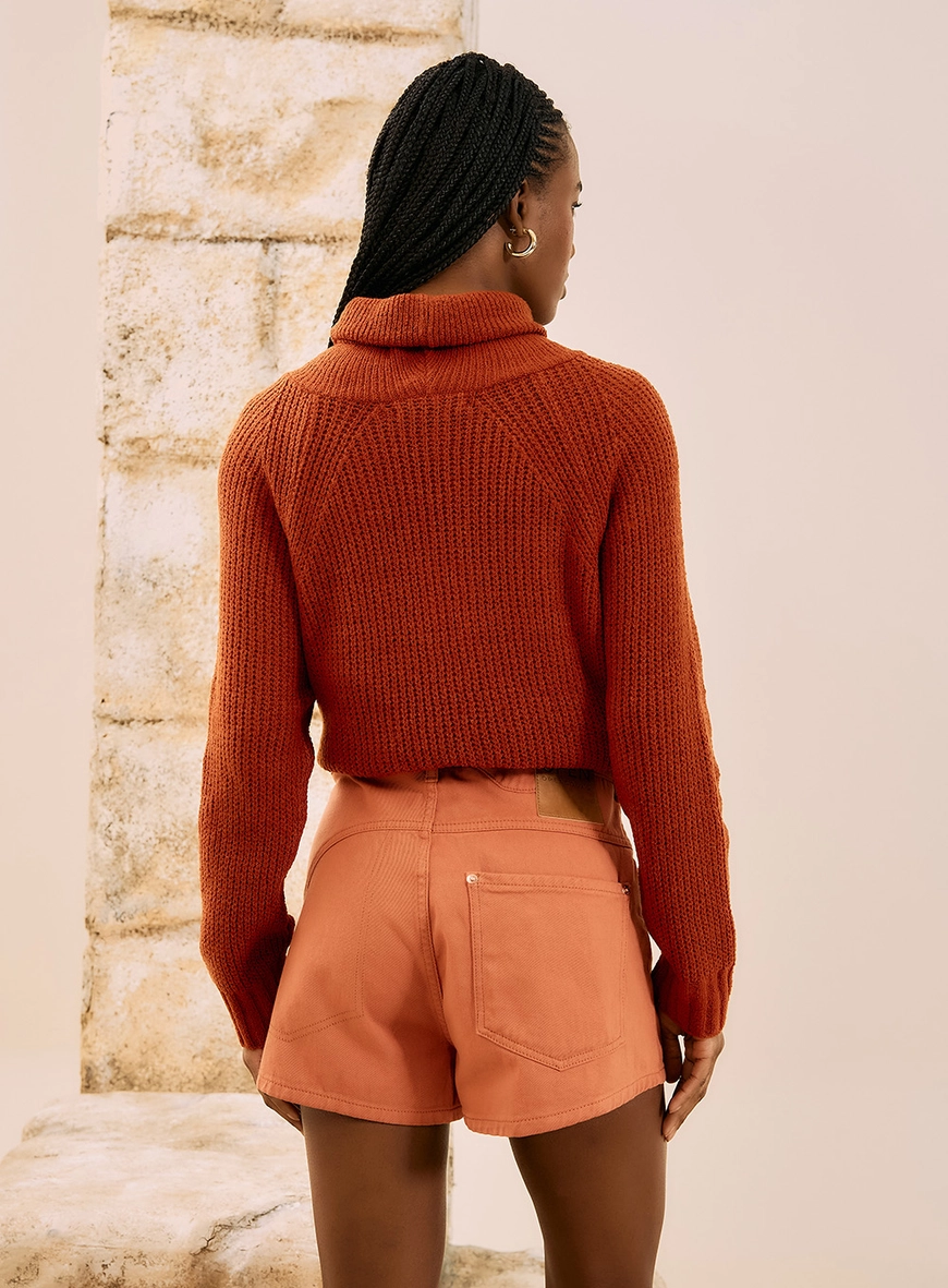 Short Jeans Cintura Alta Laranja 3