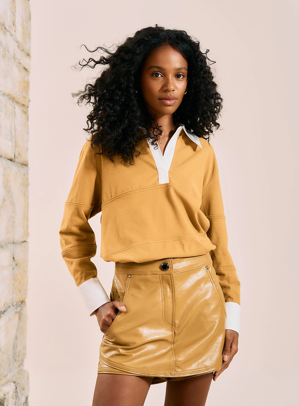 Short Saia Em Couro Sintético Amarelo 2
