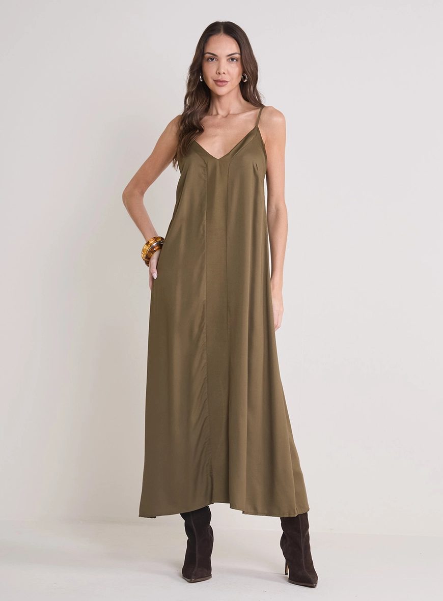 Vestido Longo Solto Alça Fina Verde