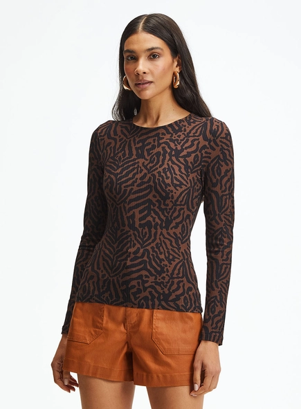 Blusa Slim Manga Longa Estampada