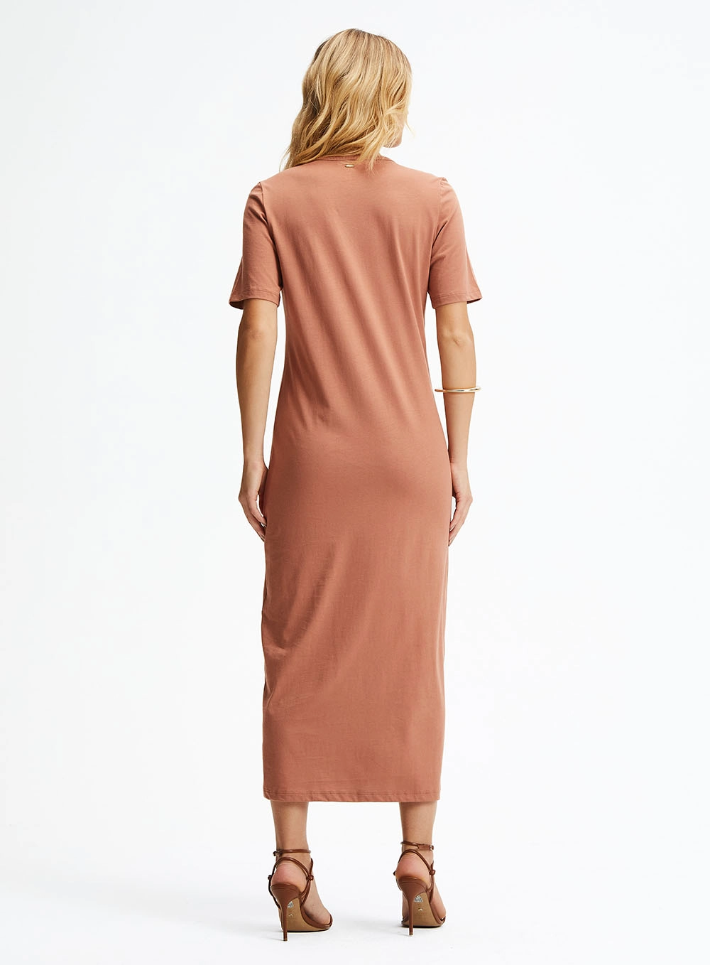 Vestido Midi Básico Comfort E Com Detalhe Frontal Marrom 4