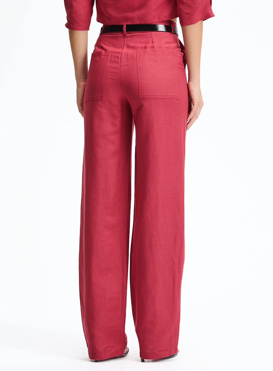 Calça Alfaiataria Reta Ampla Vermelho 4