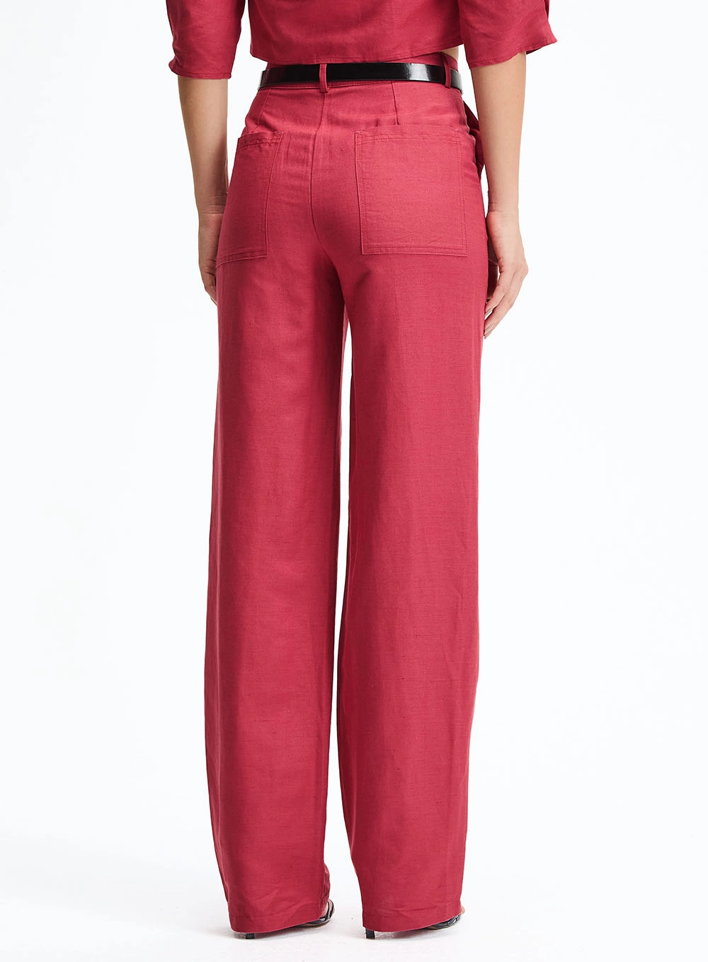 Calça Alfaiataria Reta Ampla Vermelho 4