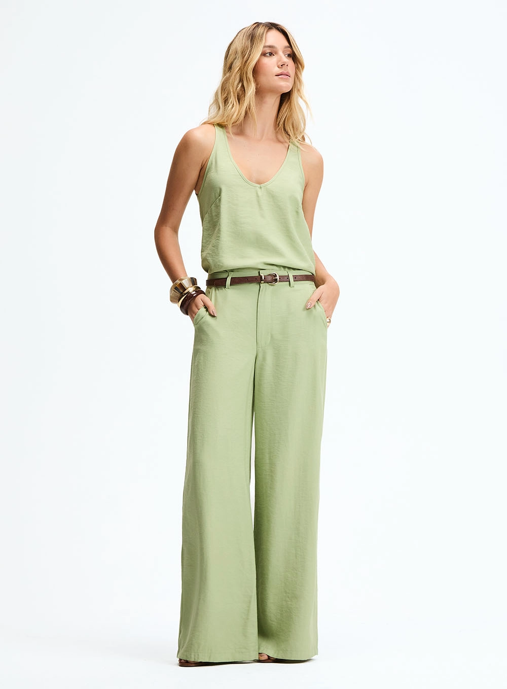 Calça Alfaiataria Pantalona Verde 1