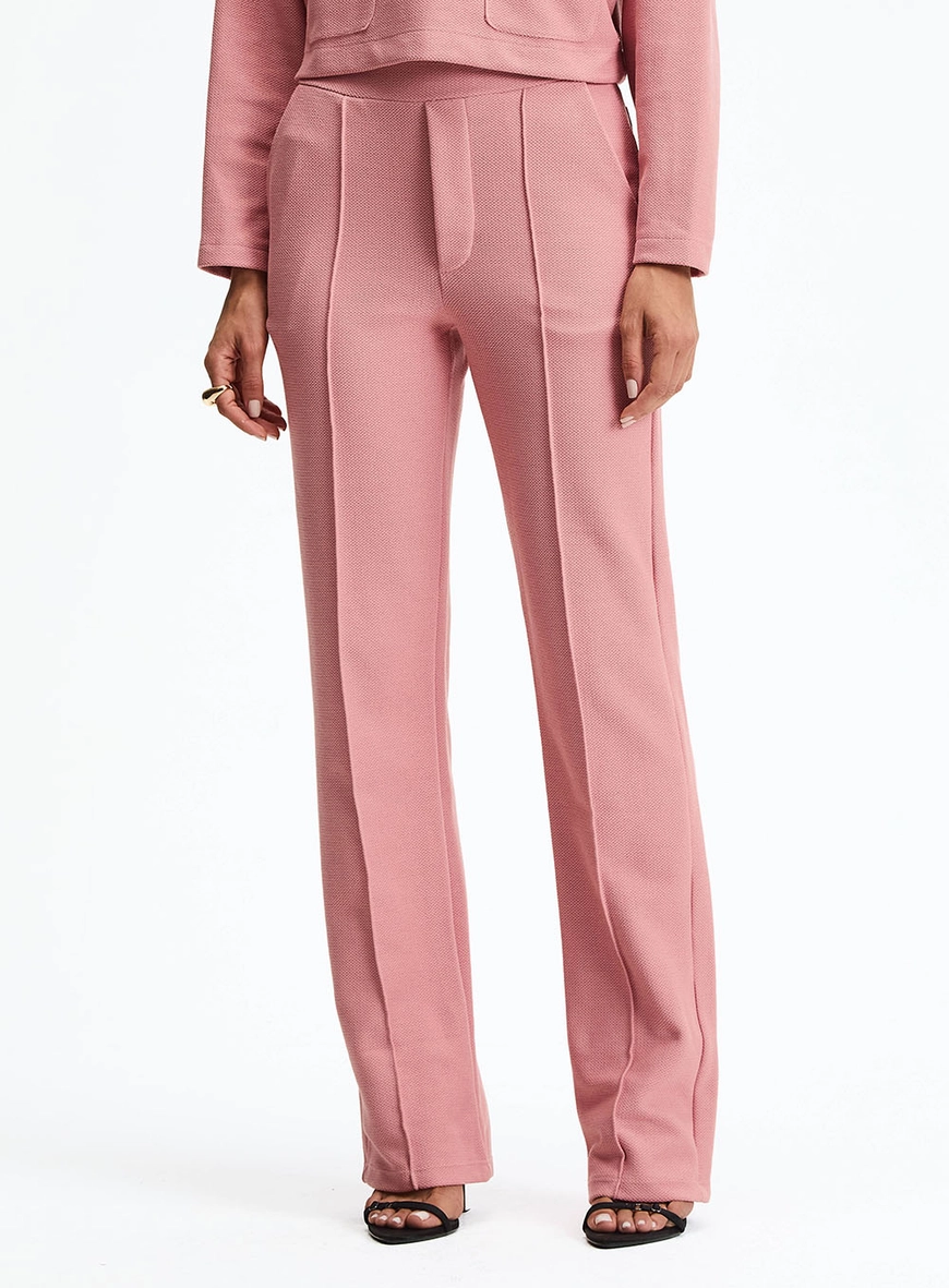 Calça Alfaiataria Cintura Alta Texturizada Rosa 2