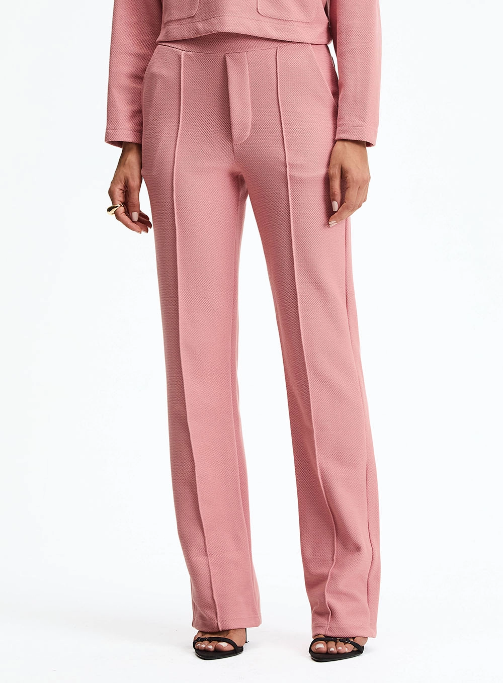 Calça Alfaiataria Cintura Alta Texturizada Rosa 2