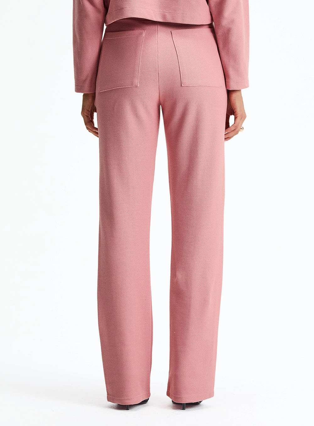 Calça Alfaiataria Cintura Alta Texturizada Rosa 4