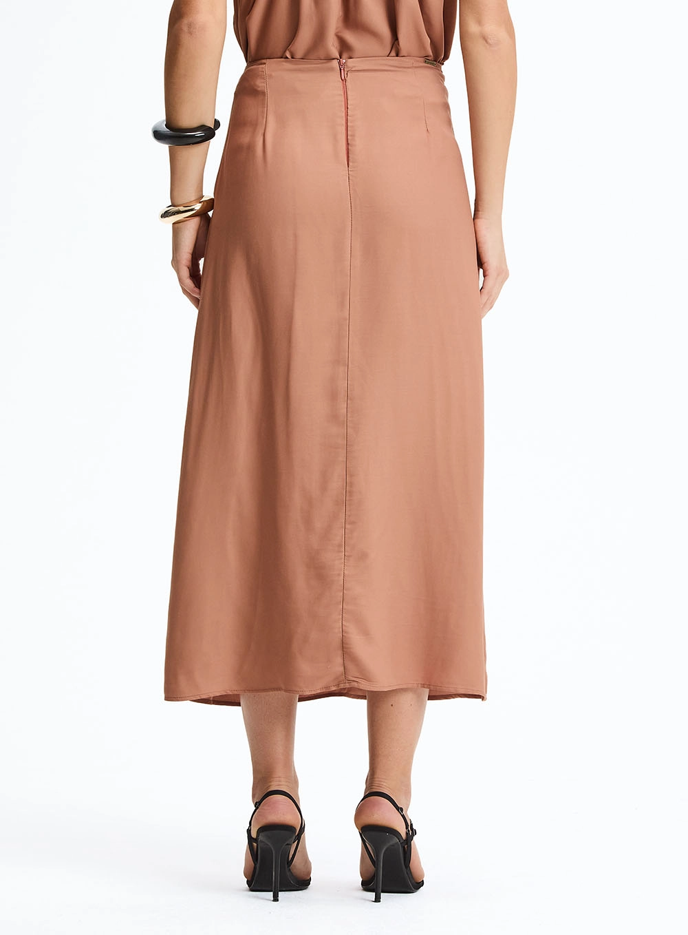 Saia Midi Slim Evasê Marrom 4