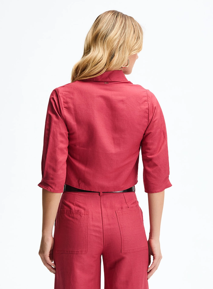 Camisa De Alfaiataria Comfort Com Manga Sino Vermelho 3
