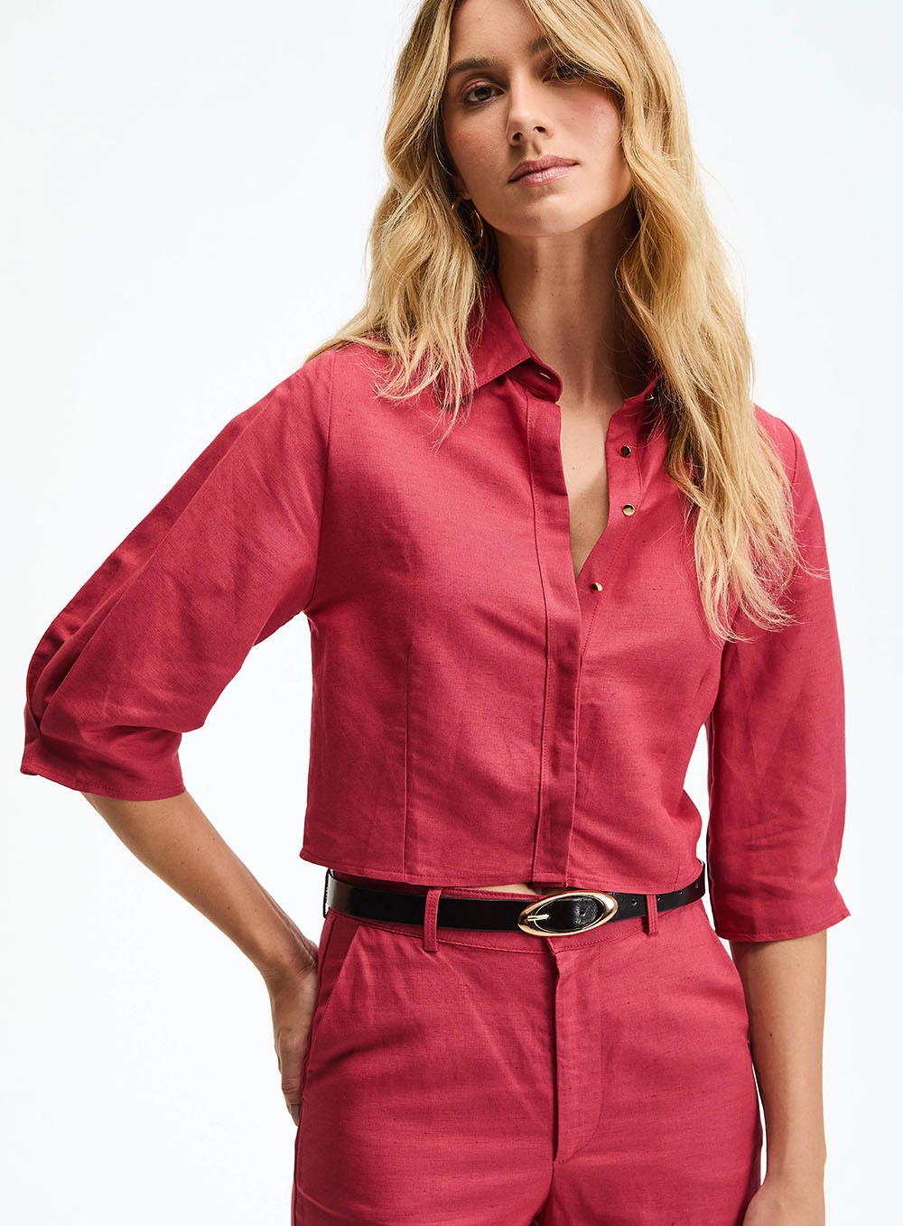 Camisa De Alfaiataria Comfort Com Manga Sino Vermelho 2