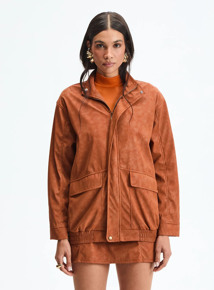Jaqueta Feminina Bomber Em Pu Marrom 2