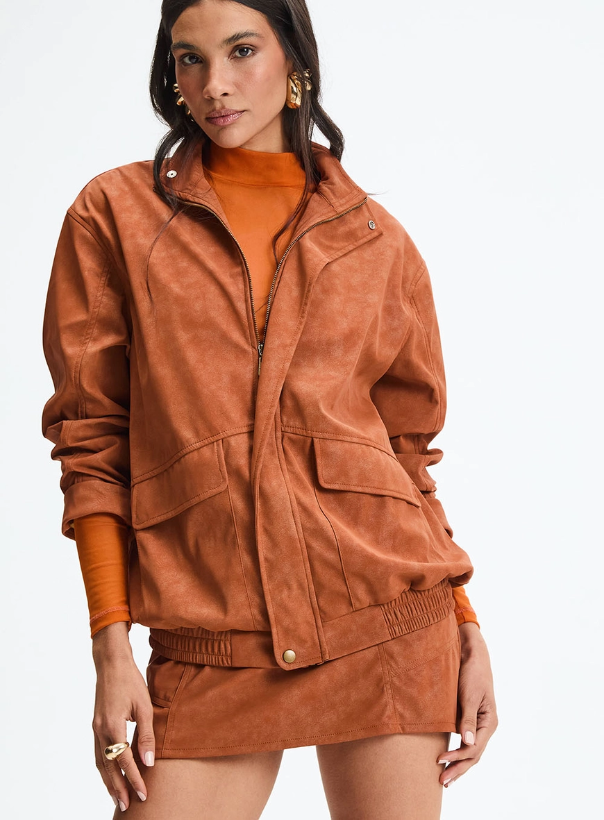 Jaqueta Feminina Bomber Em Pu Marrom 3
