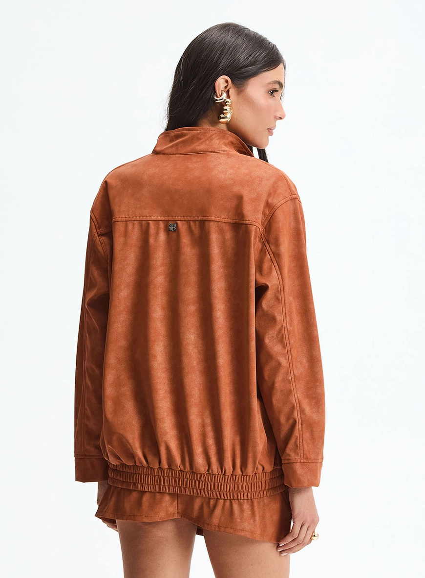 Jaqueta Feminina Bomber Em Pu Marrom 4