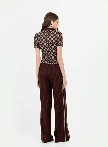 Calça Wide Leg Estampada E Cós Com Elástico