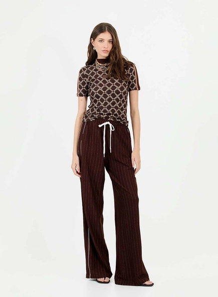 Calça Wide Leg Estampada E Cós Com Elástico