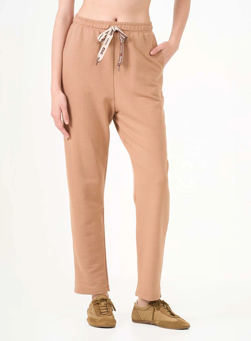 Calça De Moletom Reta Cintura Alta Marrom 4