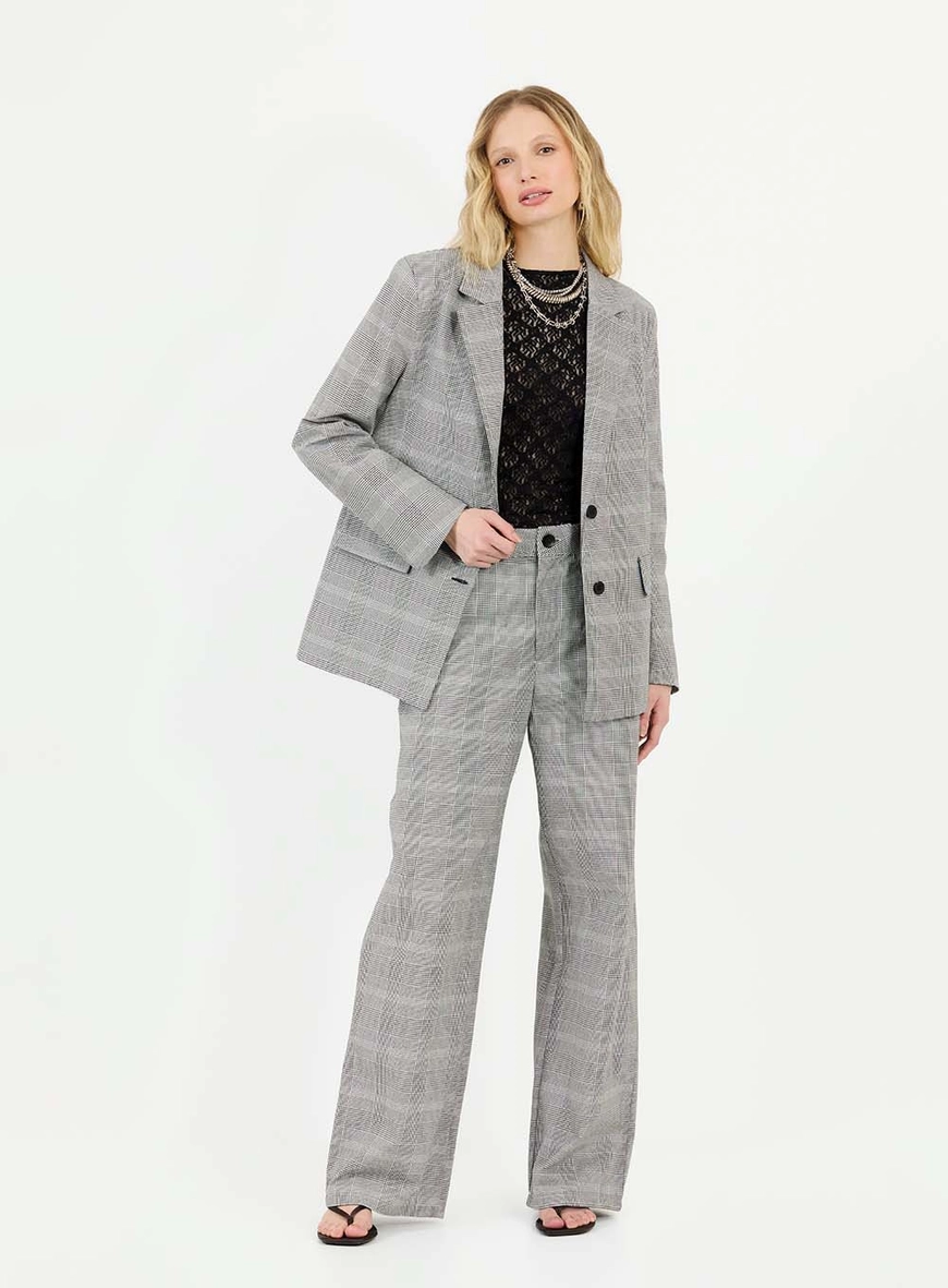 Calça Alfaiataria Solta Xadrez Estampados 1
