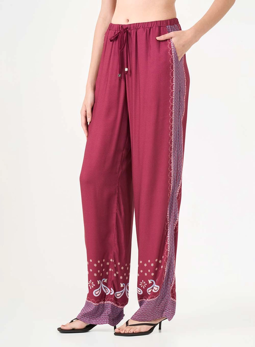 Calça Feminina Comfort Estampada Com Amarração Bordô 3