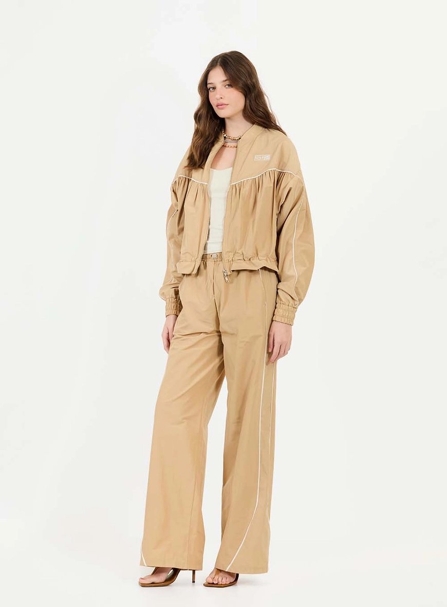 Calça Feminina Nylon Wide Leg Bege 1