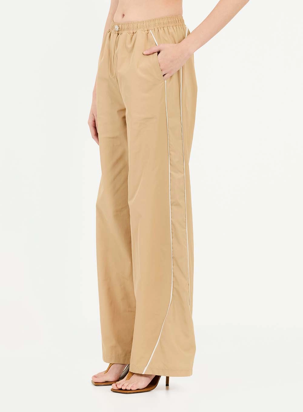 Calça Feminina Nylon Wide Leg Bege 2