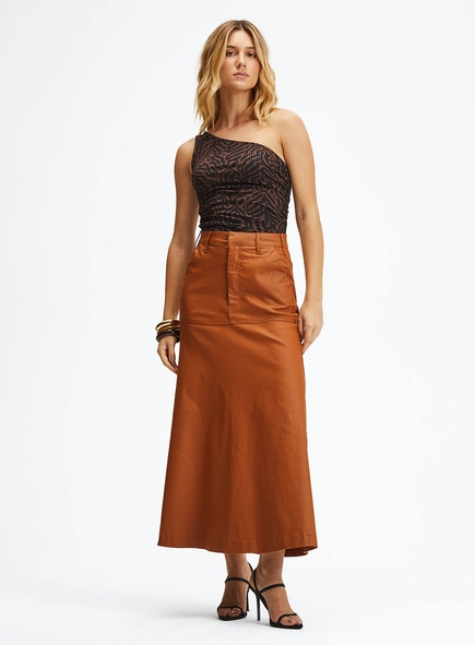 Blusa Slim De Um Ombro Só Estampada Com Franzidos