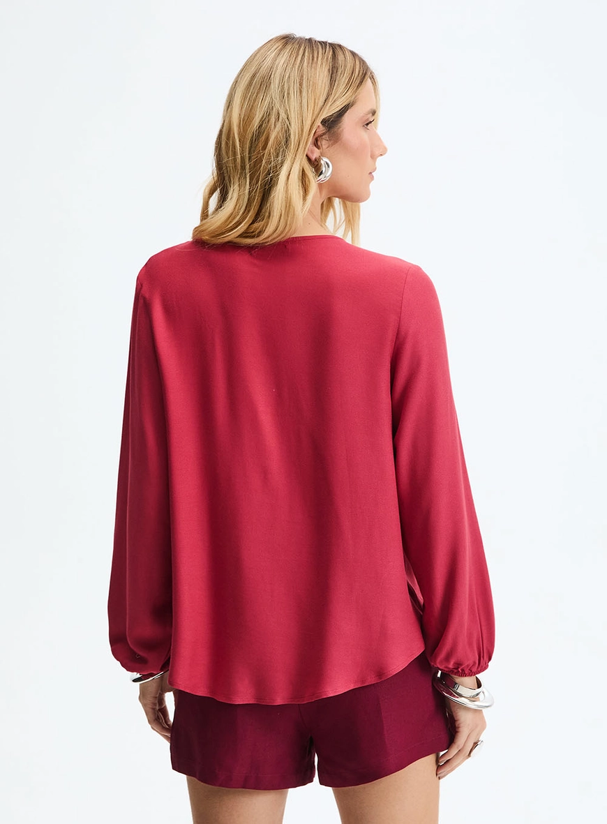 Blusa Oversized De Manga Longa Com Amarração Vermelho 3