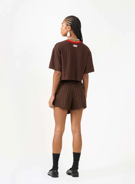 Short Saia Alfaiataria Estampado Trapeze Médio
