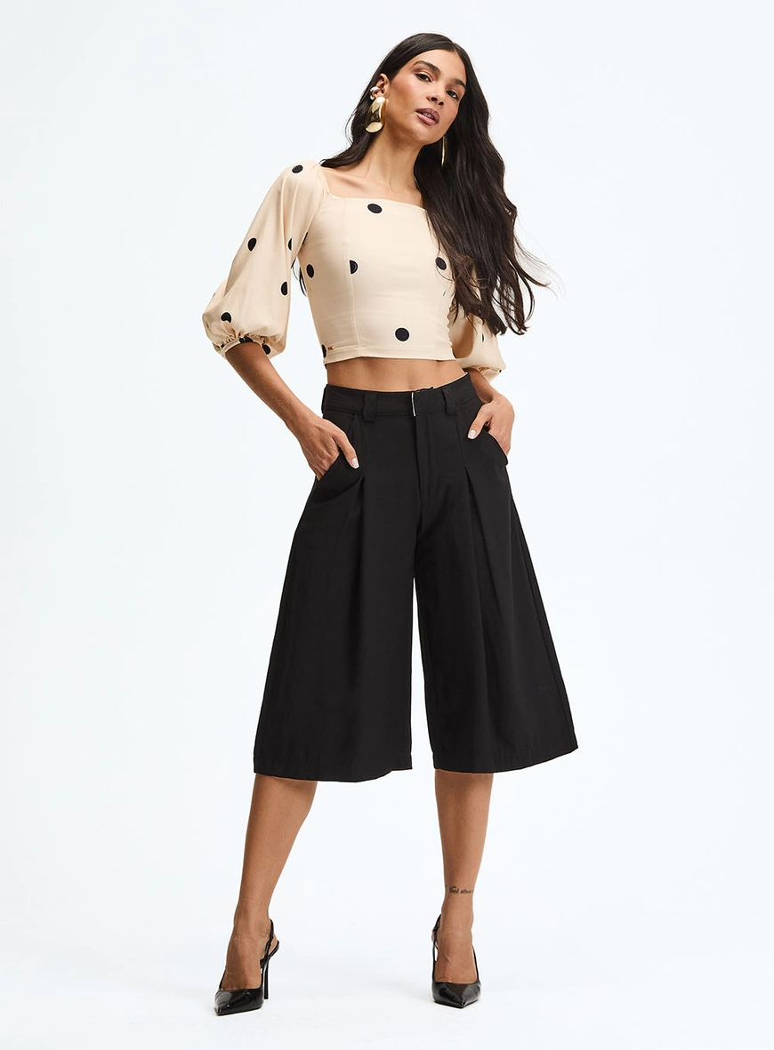 Blusa Estampada Lastex Slim Com Mangas Volumosas Estampados 1