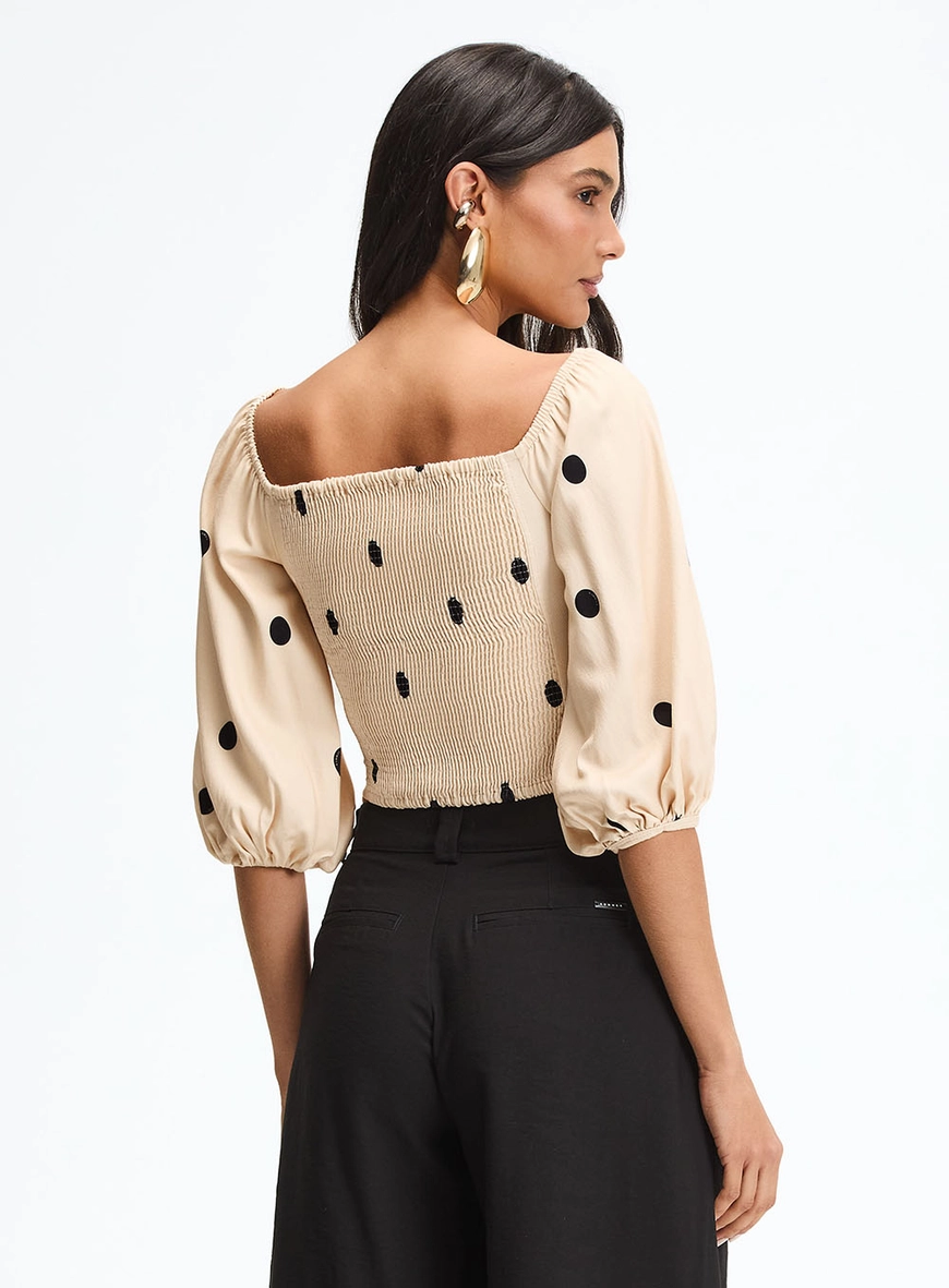 Blusa Estampada Lastex Slim Com Mangas Volumosas Estampados 4