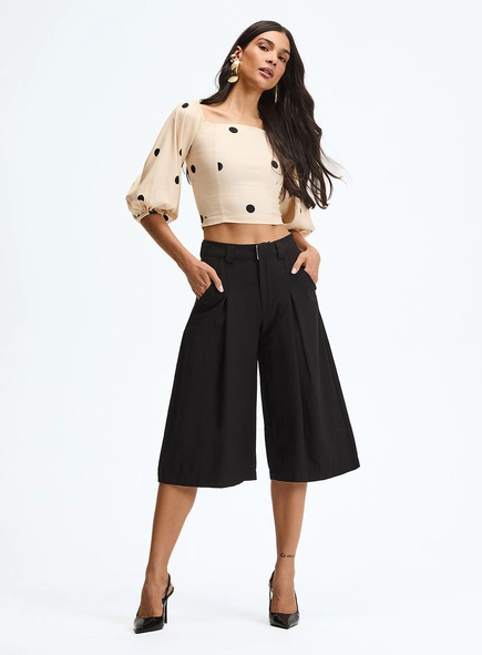 Blusa Estampada Lastex Slim Com Mangas Volumosas