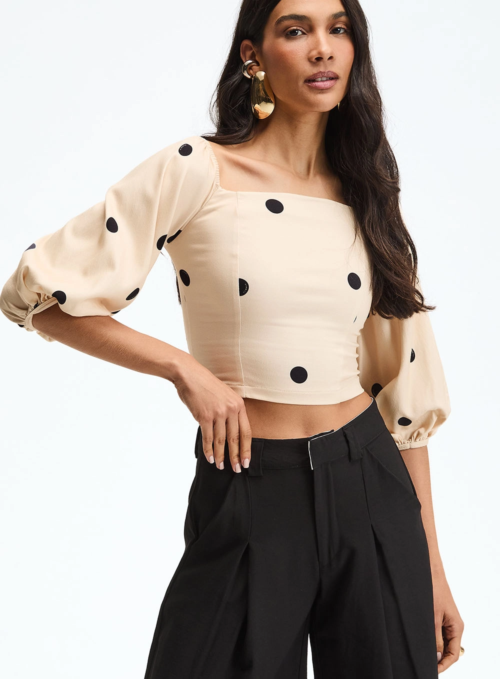 Blusa Estampada Lastex Slim Com Mangas Volumosas Estampados 3