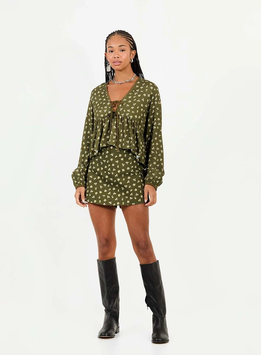 Short Saia Sarja Regular Alta Green Liberty Estampados 1
