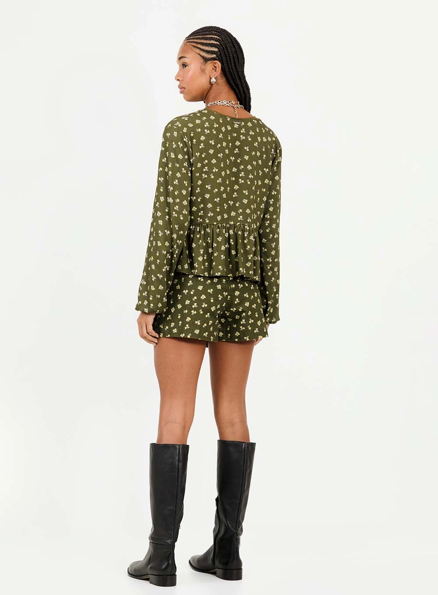 Short Saia Sarja Regular Alta Green Liberty Estampados 2