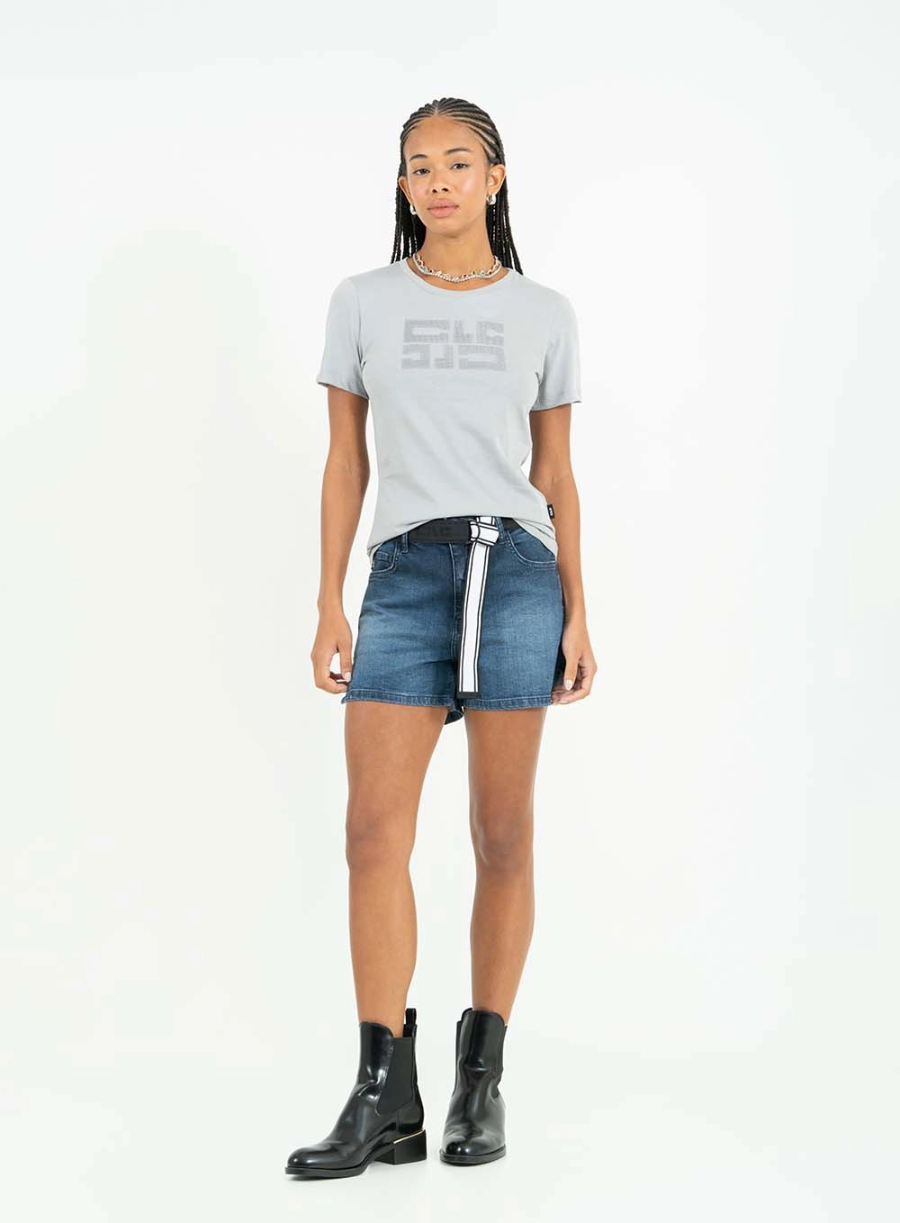 Camiseta Básica Slim Com Estampa Cinza 4